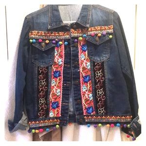 Brand New EmbellishedDenim Jacket with Poms